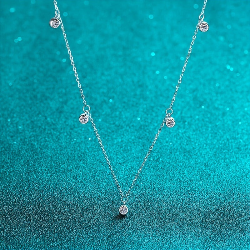 Handmade 6pcs Moissanite Necklace, 925 Sterling Silver Women'S Necklace, Simple And Fashionable 925 Sterling Silver Moissanite Necklace, Daily Wear Gift Holiday Gift Valentine'S Day Gift Christmas Gift