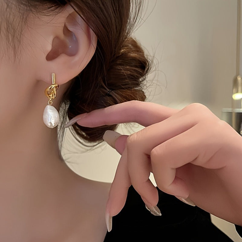 Freshwater Pearl Copper Knotting Earrings - 1 Pair High-grade Design Fashion Temperament for Ladies Daily Commute Date Banquet Wear, Mother's Day Gift