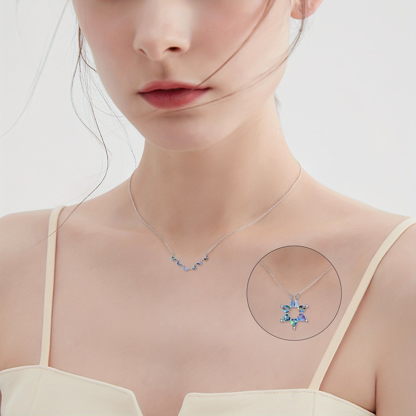 David Necklace with Hexagonal Star, Pure Silvery Butterfly Folding Hexagonal Star Pendant Necklace Jewelry for Women