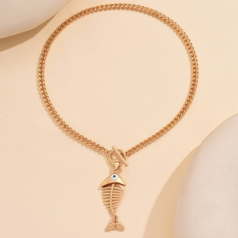 Fashion Hip Hop Fish Bone Pendant Necklace for Xiang Jewelry, Niche And Personalized Outfit, Collarbone Chain