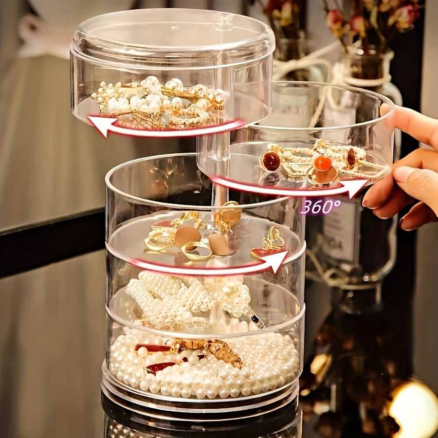 5-Tier Stackable Acrylic Jewelry Organizer Box – Clear Cylindrical Design for Earrings, Rings, Necklaces, Watches & Bracelets – Multifunctional Storage & Display Solution, Jewelry Box