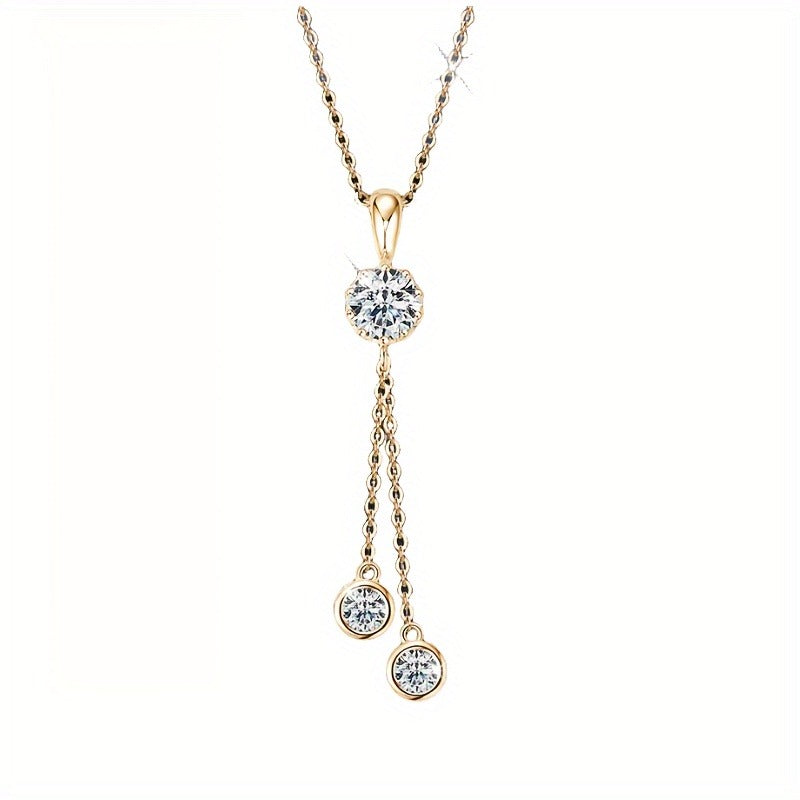 S925 Silver Sparkling 1-carat Moissanite Fashionable Y-shaped Pendant Necklace, Elegant, Fashionable And Luxurious, Suitable For Friends, Mothers, The Perfect Gift For Festivals (Moissanite: 6.5mm*1pc, Silvery Weight Approximately 5.8g)