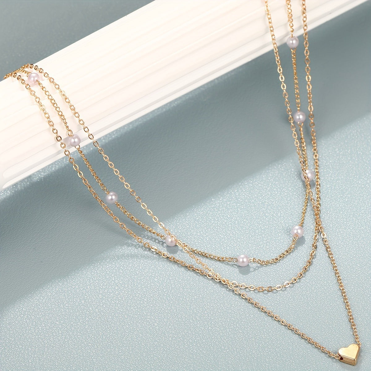 18K Gold Plated Layered Necklace Set with Heart-Shaped Pendant and Imitation Pearl Accents, Ideal for Casual Attire and Holiday Parties, Exquisite, Details, Bohemia Style, Y2K Style