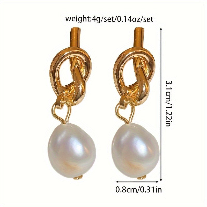 Freshwater Pearl Copper Knotting Earrings - 1 Pair High-grade Design Fashion Temperament for Ladies Daily Commute Date Banquet Wear, Mother's Day Gift