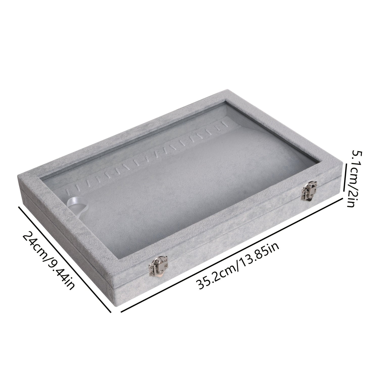 1pc Artistic Polyester Jewelry Organizer Box with Detachable Tray and Clear Glass Lid - Independent, Power-Free, Under 3.2 Cubic Feet Capacity, Necklace, Ring, Earring, Bracelet Display Case