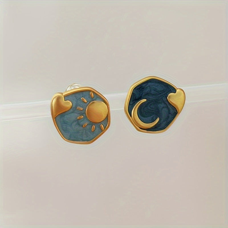 Unique Irregular Asymmetric Round Design Stud Earrings Zinc Alloy 18K Golden Plated Jewelry Personality Female Earrings