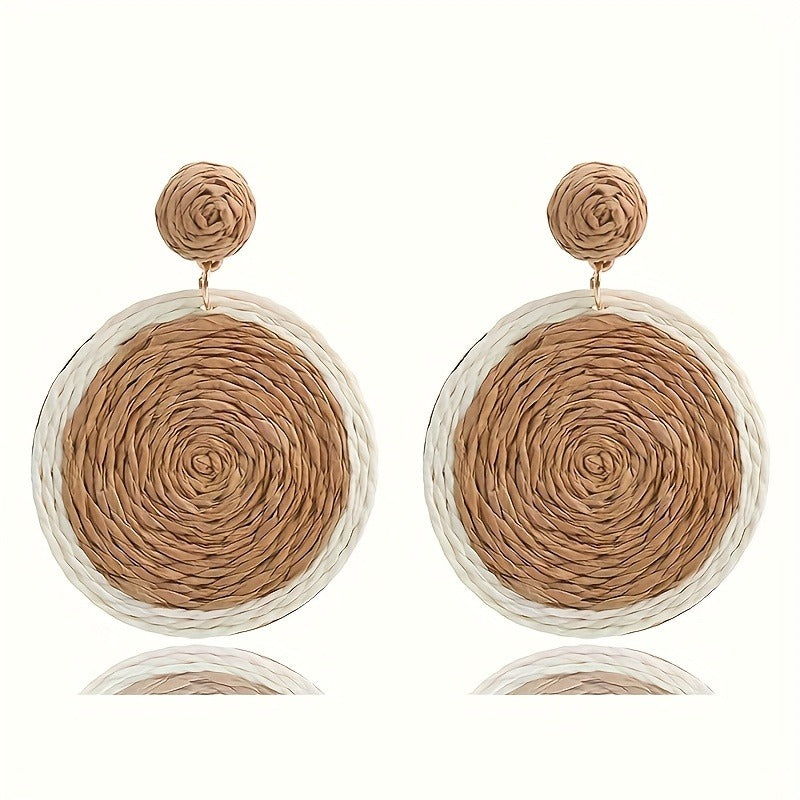 4 Pairs Women's Bohemian Handcrafted Raffia Earrings - Lightweight Earth-Tone Hoops & Dangle Earrings with Beads, All-Season Versatile Accessories for Daily Wear, Travel, Mother’s Day Gifts, Travel Jewelry, Minimalist Jewelry