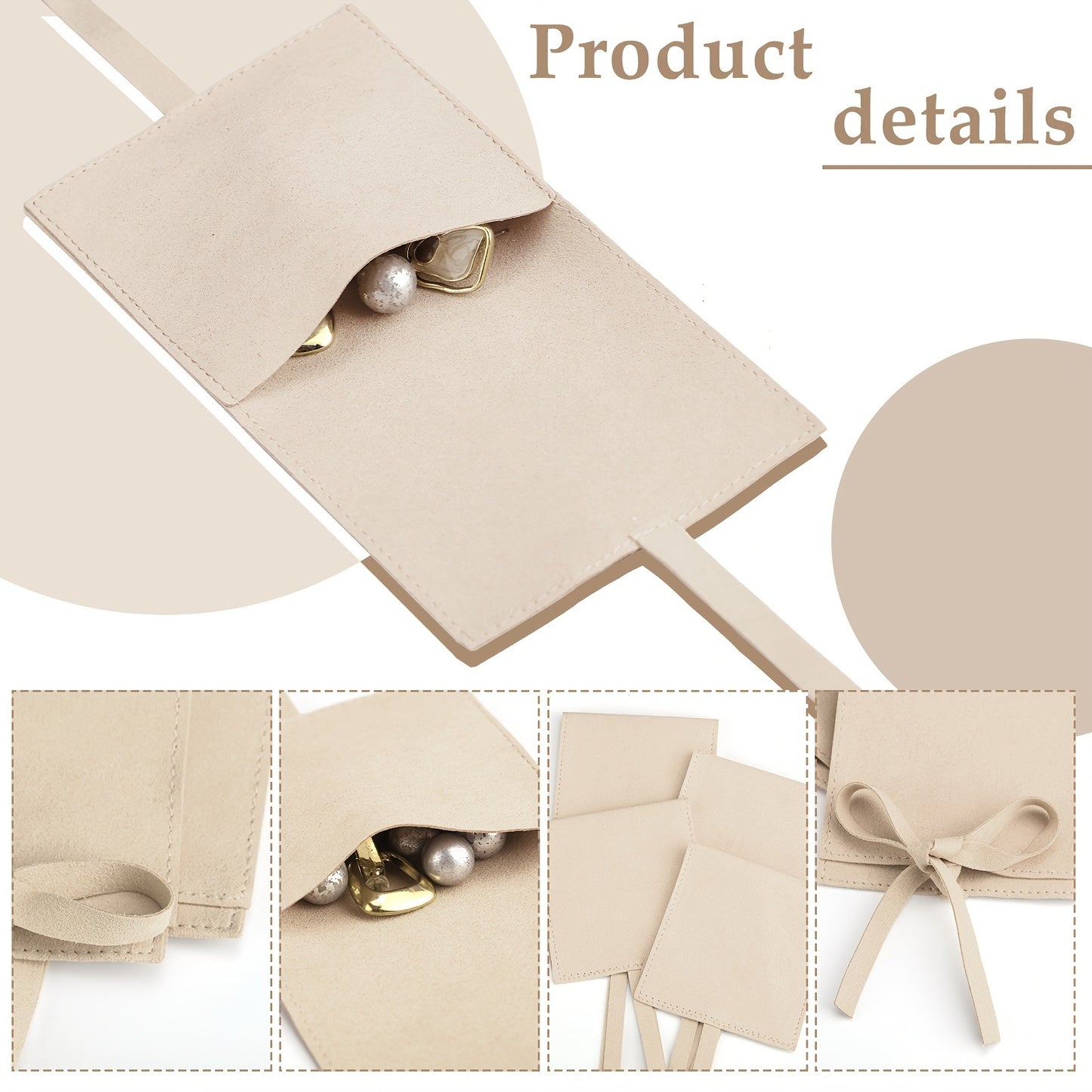 40-Pack Microfiber Jewelry Gift Pouches - Soft, Envelope Style, 8x8cm, with Bow Ties and Dividers for Bracelets, Necklaces, No Power Needed Storage