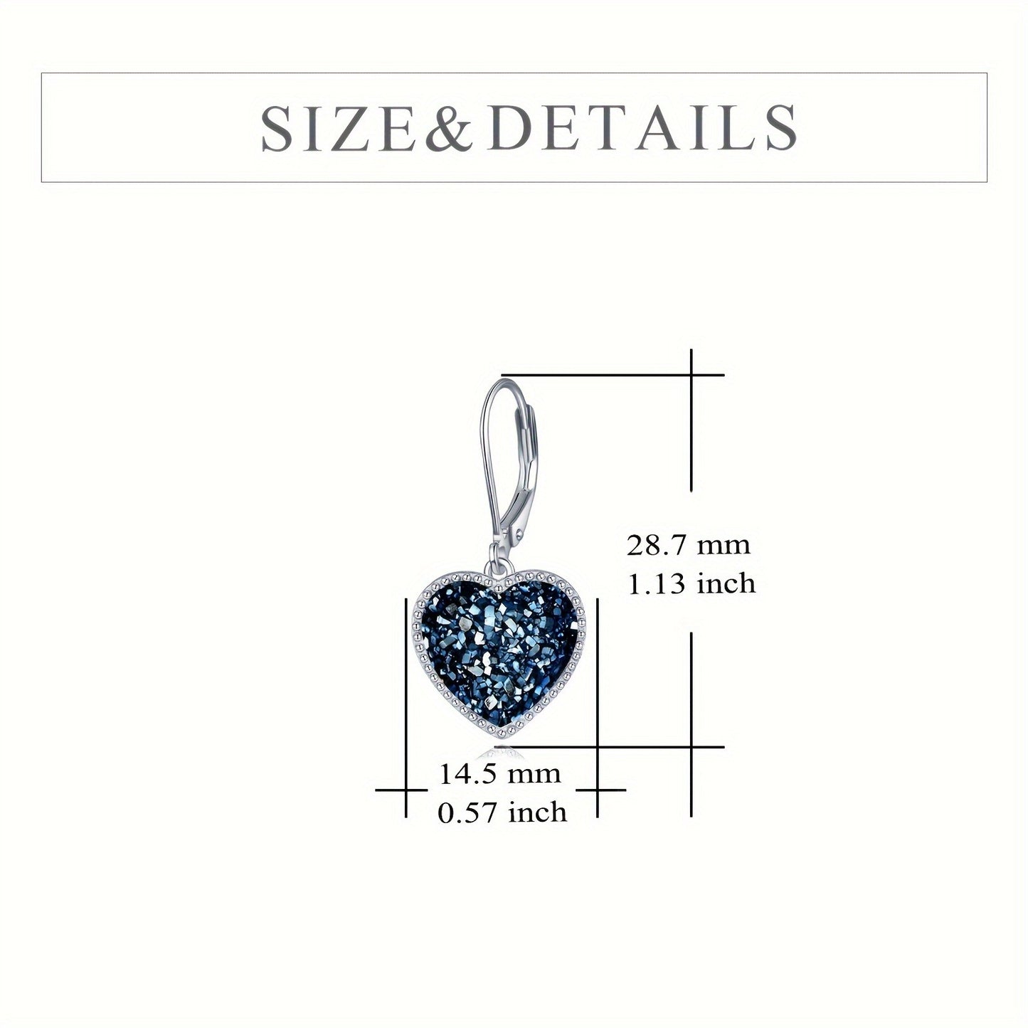 Navy Blue Drusy Heart Earrings Sterling Silver Quartz Leverback Dangle Earrings Fashion Jewelry Gift For Women