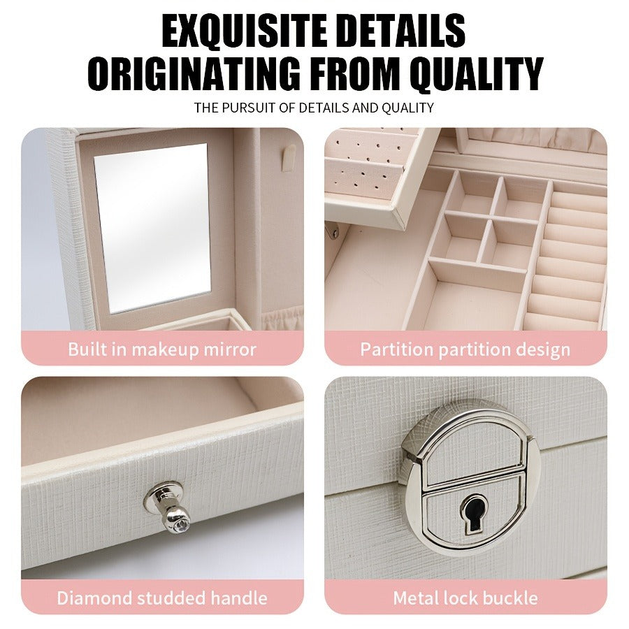 1pc Luxurious Faux Leather Jewelry Box - 3-Layer Organizer with Drawers for Earrings, Rings, Necklaces & Accessories - Elegant Display for Home Organization, Ideal Gift for Girlfriend, Bedroom, Dresser, Vanity