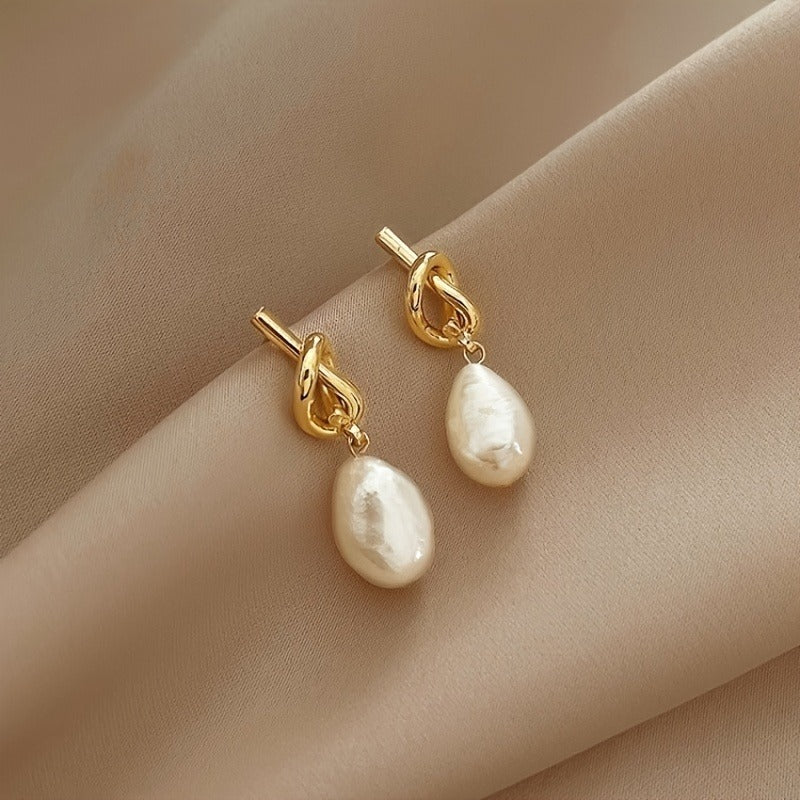 Freshwater Pearl Copper Knotting Earrings - 1 Pair High-grade Design Fashion Temperament for Ladies Daily Commute Date Banquet Wear, Mother's Day Gift