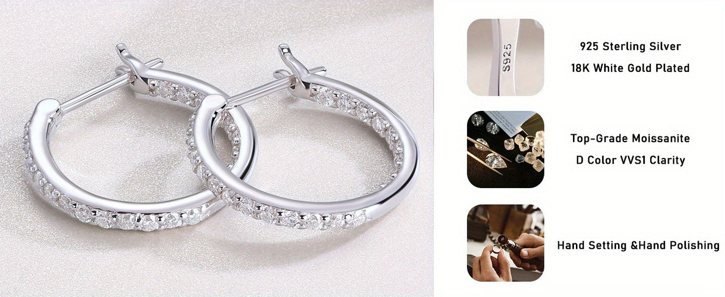 Moissanite Hoop Earrings Gifts for Women 925 Sterling Silver with White Golden Hypoallergenic Lab Created Moissanite Dangle Earrings