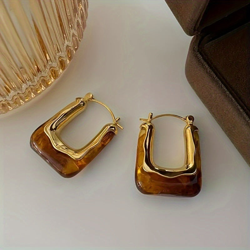 [Retro Resin Earrings] 2 Pairs Elegant U-shaped Ring Earrings - Retro Style Resin Exquisite Buckle Design - Halloween Christmas Gift