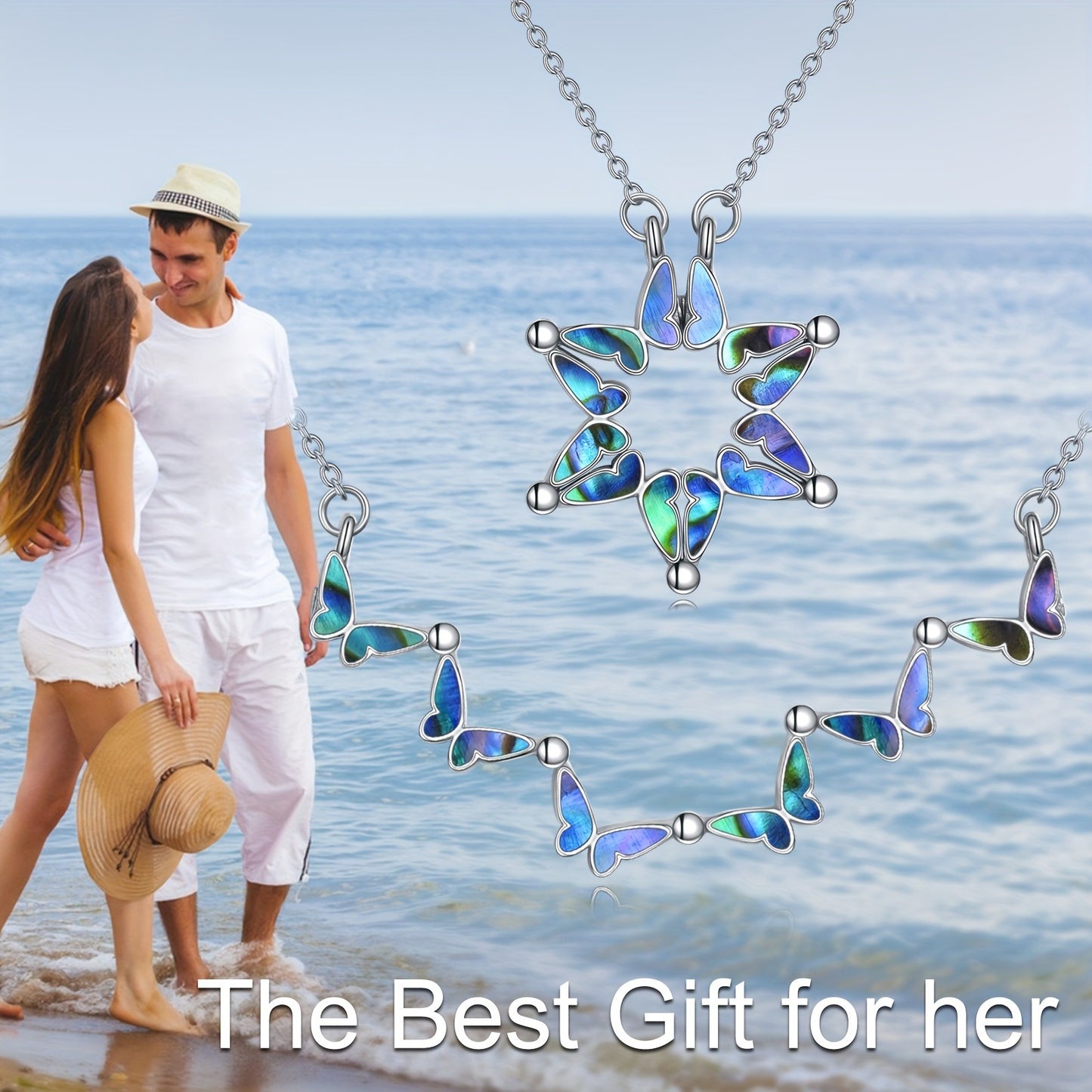 David Necklace with Hexagonal Star, Pure Silvery Butterfly Folding Hexagonal Star Pendant Necklace Jewelry for Women