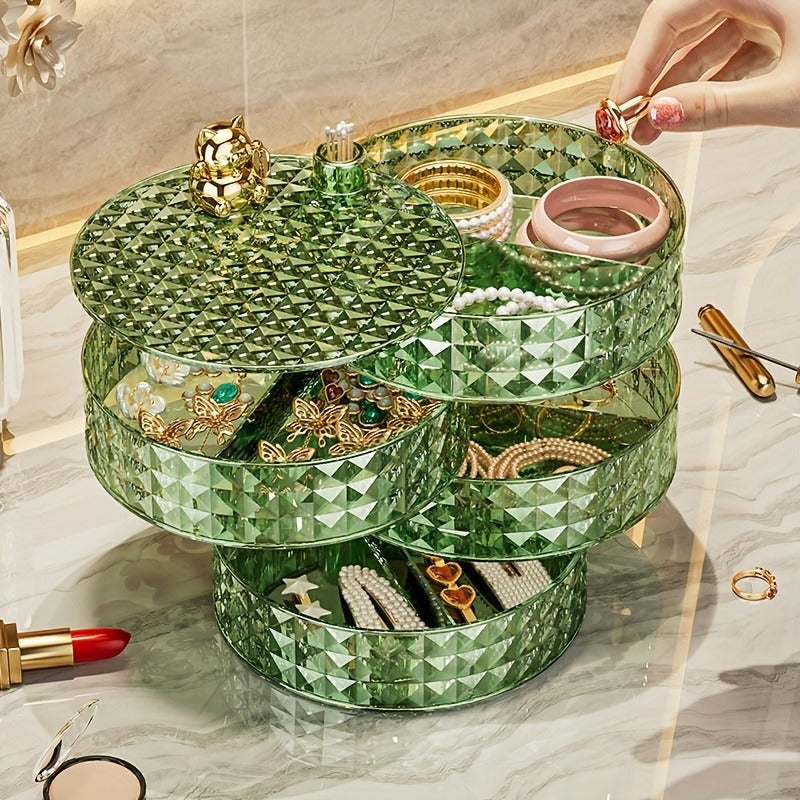One Rotatable Jewelry Box, Multi-Layered Jewelry Storage Display Case for Hair Accessories, Earrings, Rings, Bracelets, Necklaces Multifunctional Organizer | Bohemian Style Vanity Essentials | Lockable Storage Cabinet, Jewelry Organizer, Jewelry Box