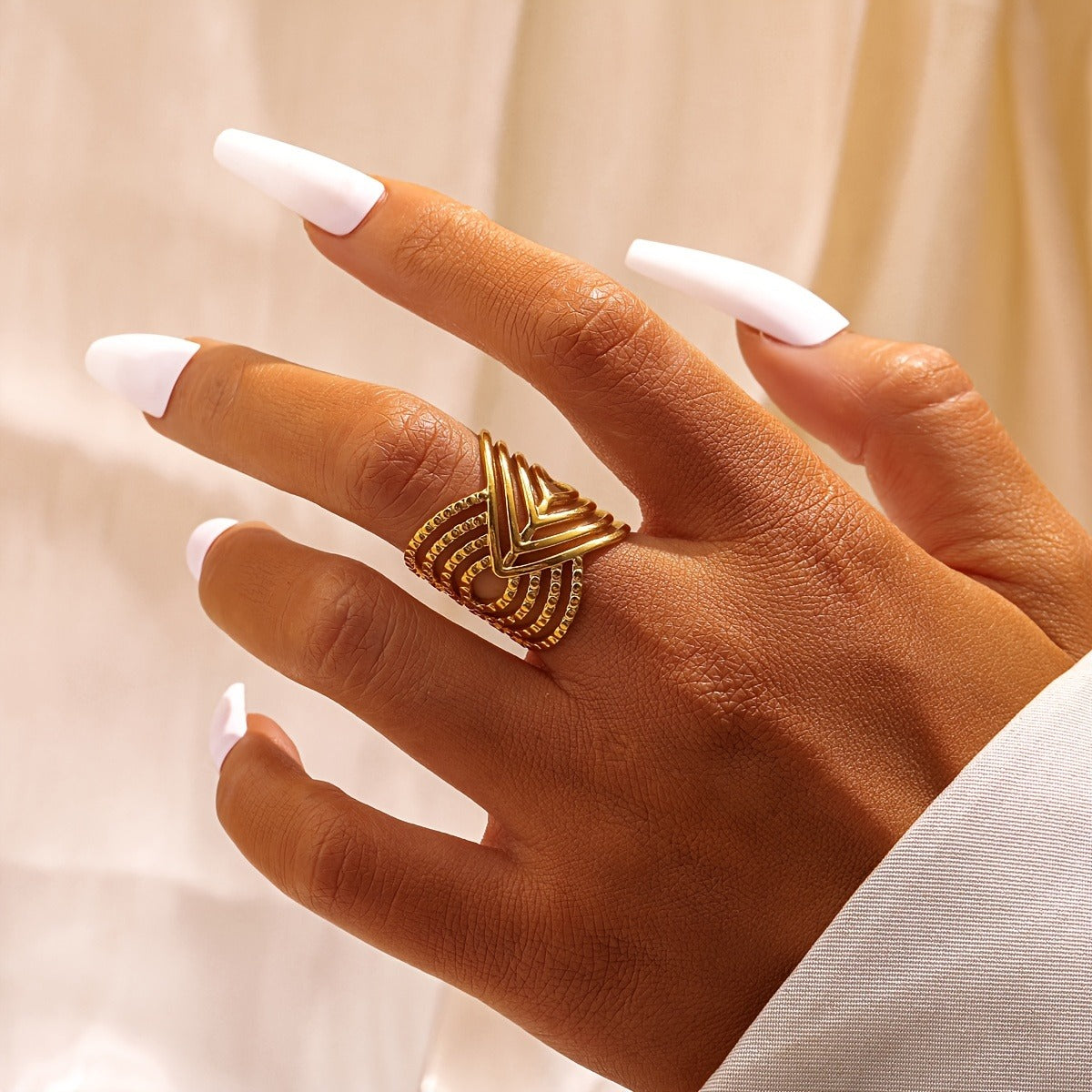 1pc Elegant Stainless Steel Golden Plated Ring for Women - Adjustable Open Design, Minimalist Style, Perfect for Casual Attire or Special Occasions, Daily Wear Ring | Minimalist Ring | Adjustable Ring