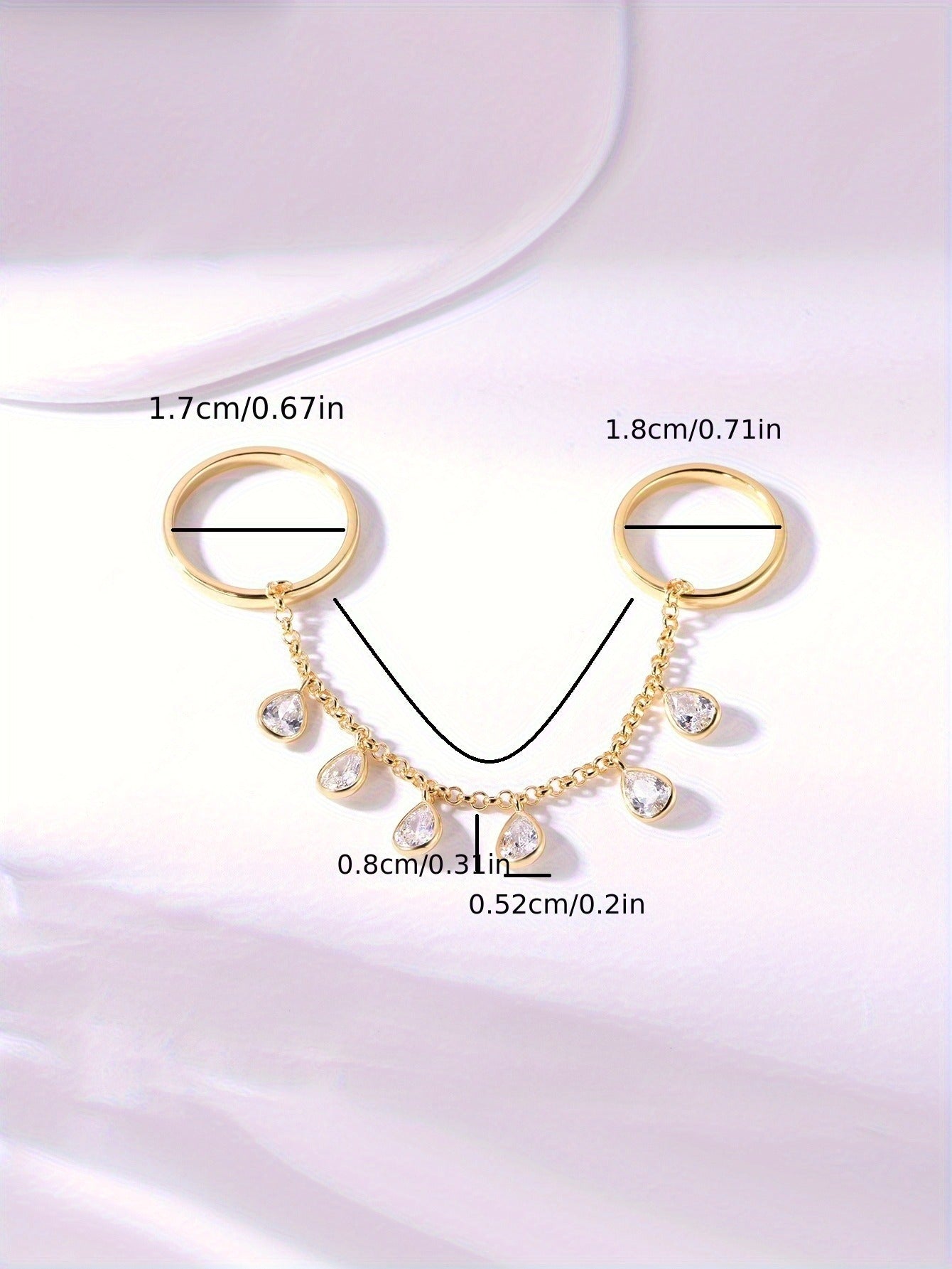 1pc of Fashionable Copper Inlaid Zirconia Stone Finger Ring Horizontal Tassel Chain Women'S Jewelry Wedding Banquet Accessories Wedding Season Gift